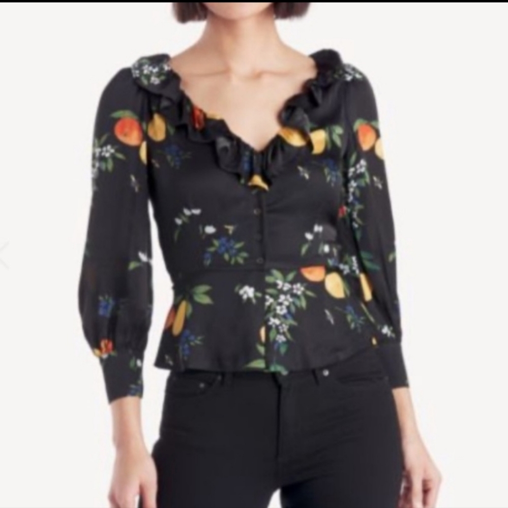 NWT Capulet Stevie Ruffle Blouse Size M Gorgeous Lemon Florals Anthropol…